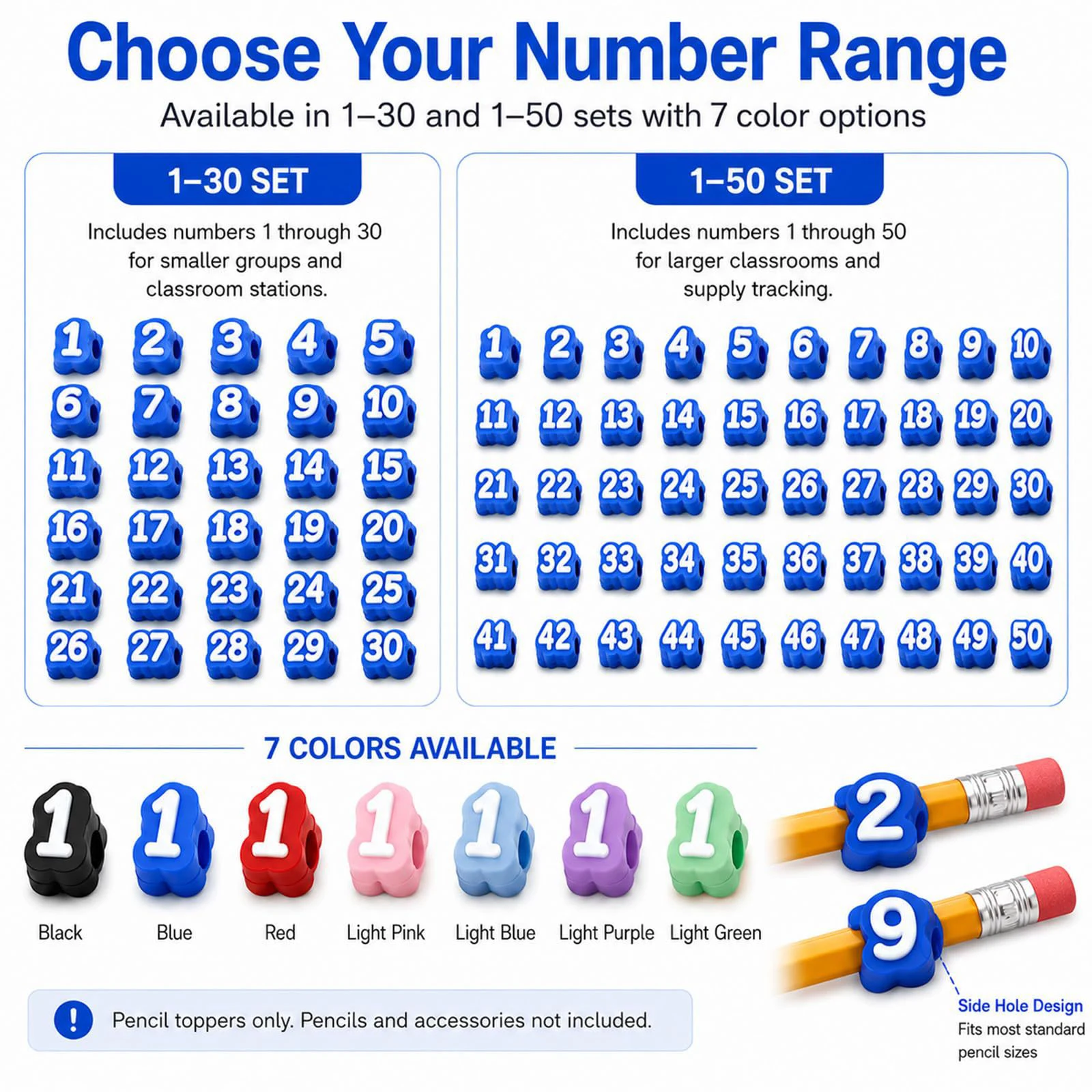  Etichette Numerate Fai-da-Te per Matite, Numeri da 1 a 20/30/50, Riutilizzabili per Aula, Etichette per Matite per Insegnanti, Accessori per Scrivania di Scuola e Ufficio - immagine 5