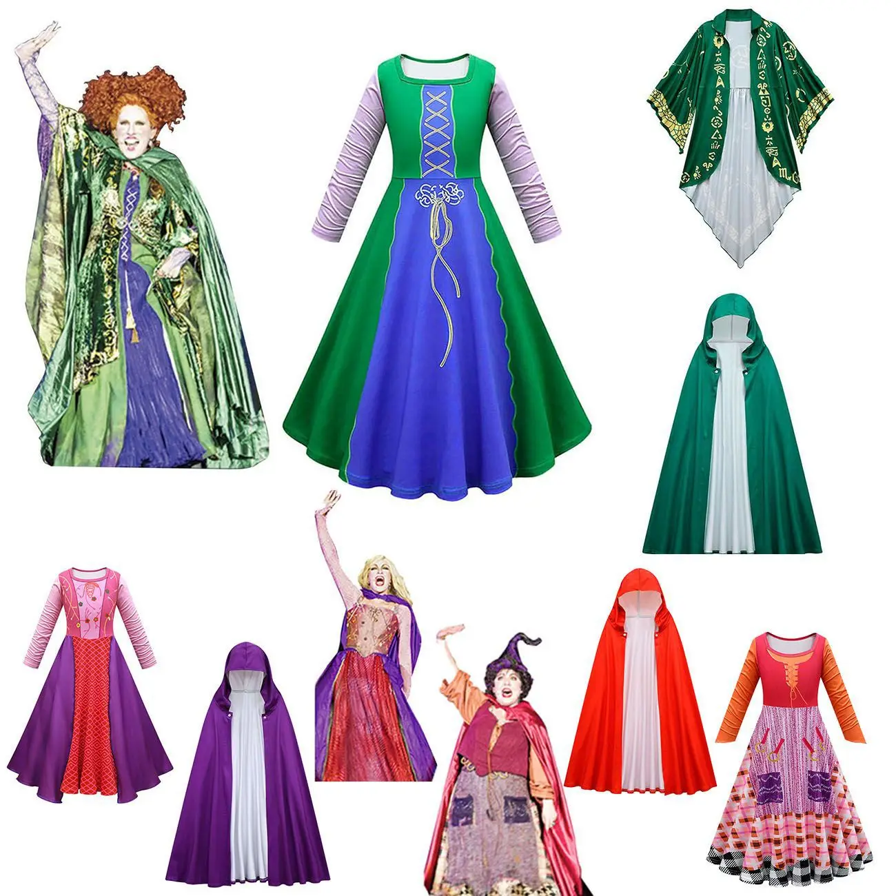 Bambini Halloween Hocus Pocus Girl Winifred Dress Up Carnival Party Sarah Mary Sanderson Sisters Witch Costume Cosplay Mantello Con Cappuccio