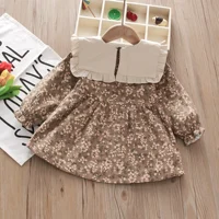 Children's Long sleeved Dress Spring and Autumn Girl Baby Solid Color Round Neck Fragmented Flower Bow Princess Dress 3