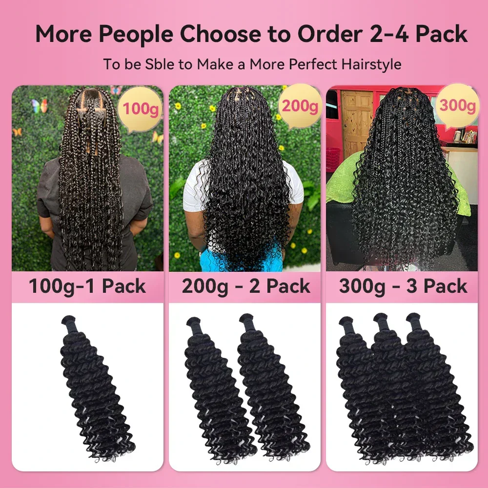 #Blue Deep Wave Boho Braids Human Hair Bulk Braiding Hair 100g/Pc 16-26 Inch For Women Brazilian Virgin Hair Full End No Weft 5