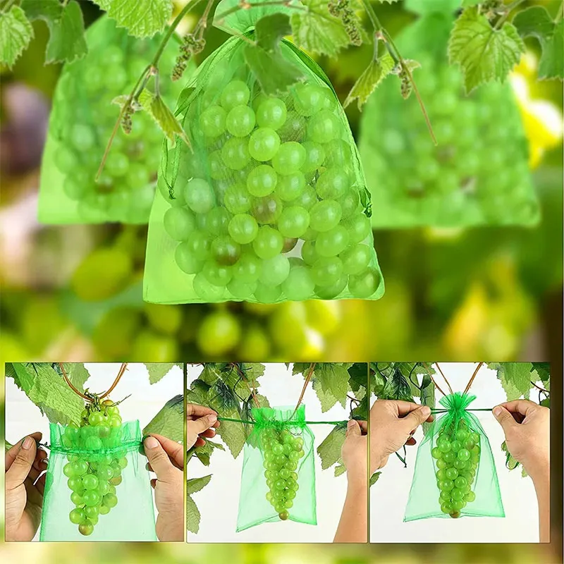 Fruit Protection Bags 100PCS Grapes Mesh Bag Pest Control Anti-Bird Vegetable Fruits Net Garden Planter Strawberry Grow Bags