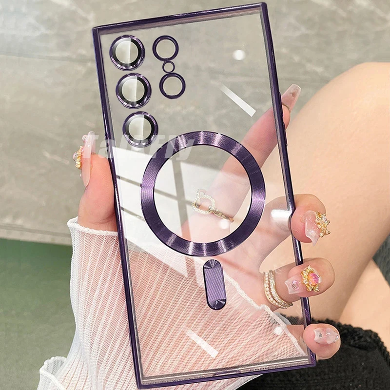 Transparent Plating Magnetic Wireless Charging Silicone Case for Samsung Galaxy Ultra Plus