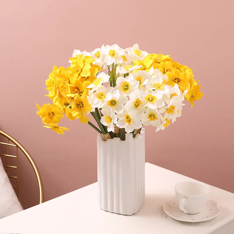 

6pcs Artificial Narcissus Flower Bouquet Wedding Ornament Home Fake Flower Decoration Simulation Daffodils Garden Room Desktop