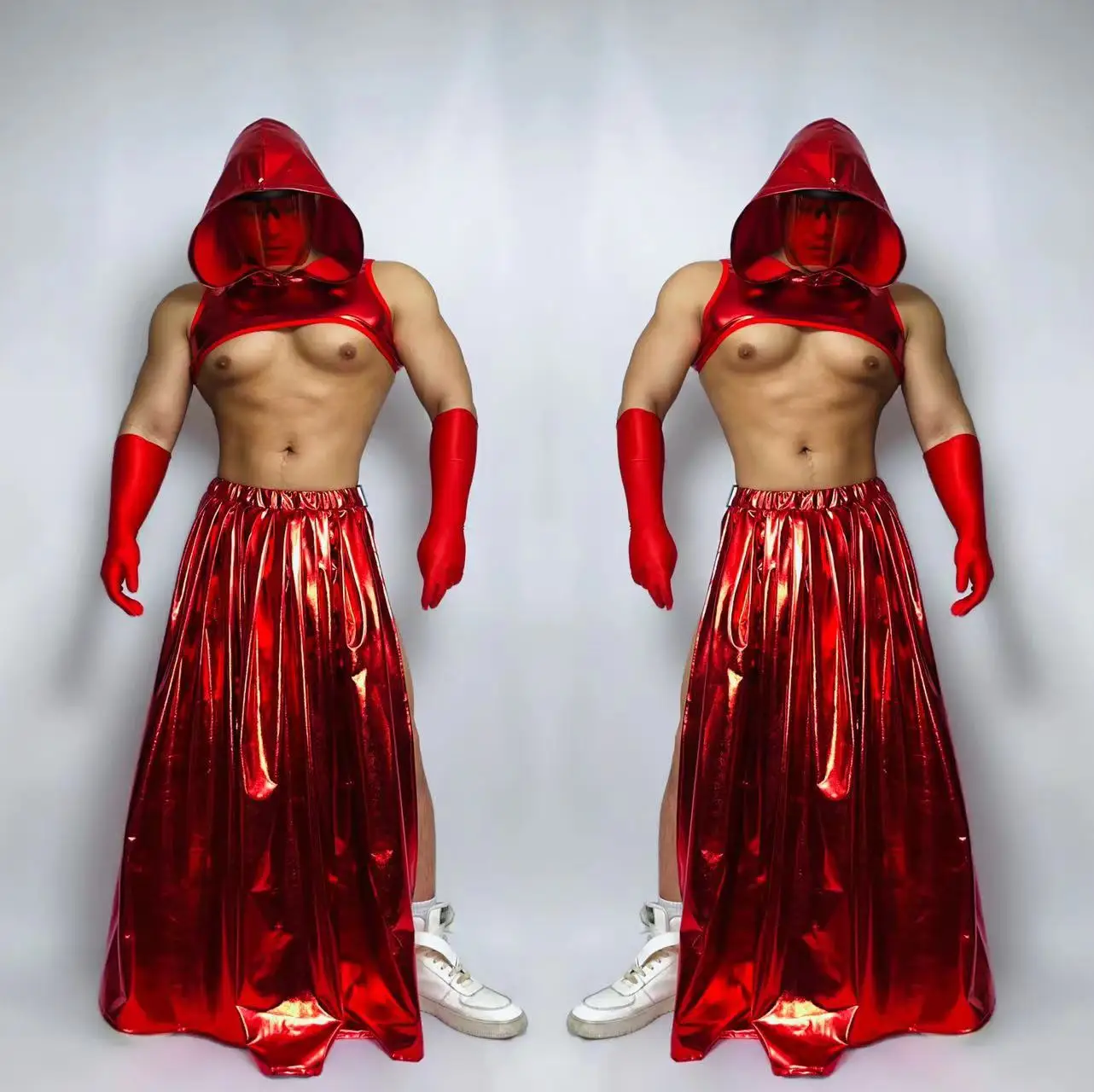 

Laser Red Jazz Dancewear Nightclub Bar Muscle Man Dancing Stage Costume Sexy Gogo Dancer Clothes Adult Male Clubwear VDB5812