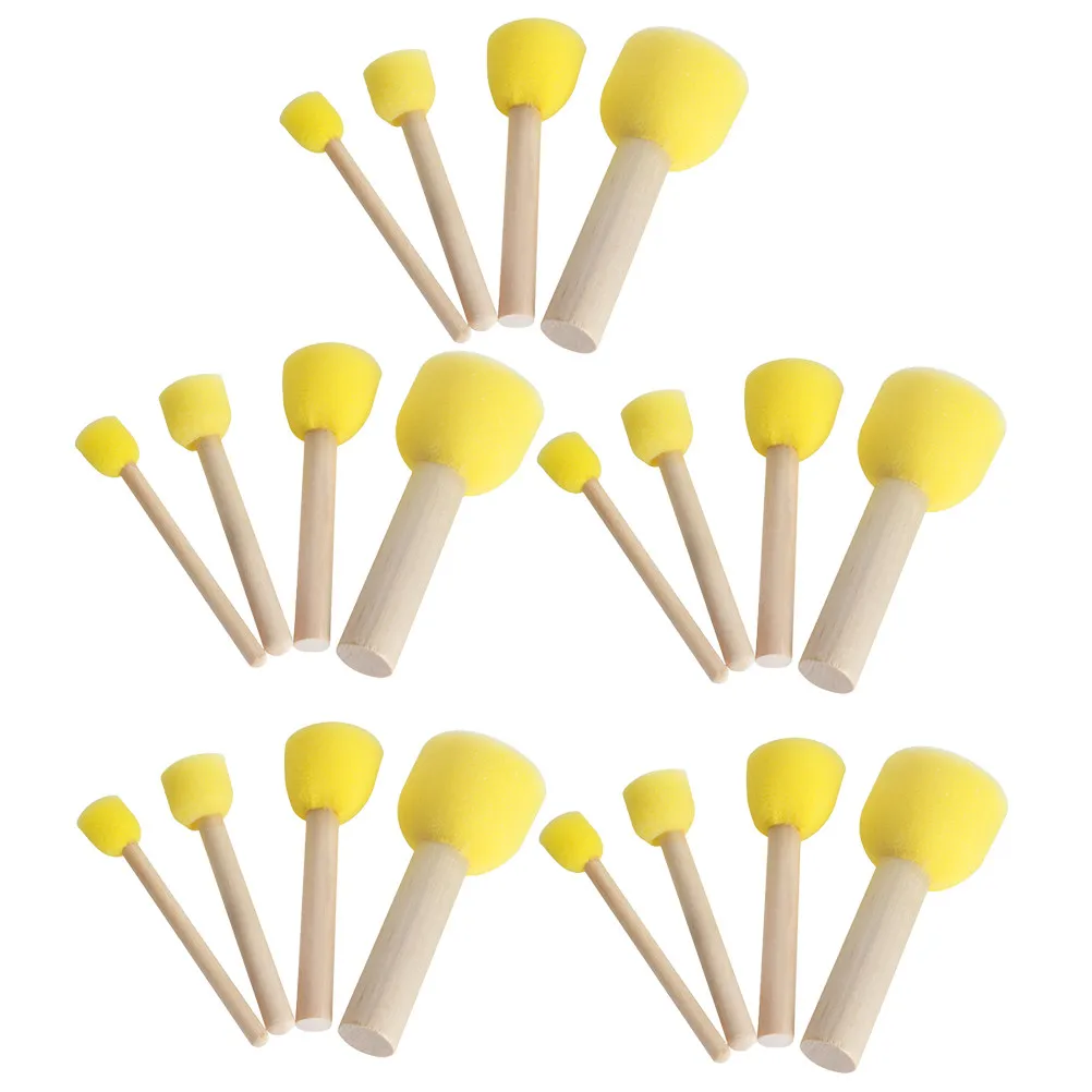 20Pcs 스폰지 페인팅 브러쉬 세트 낙서 낙서 DIY 아트 공예 그림 액세서리에 대한 나무 손잡이 드로잉 브러쉬