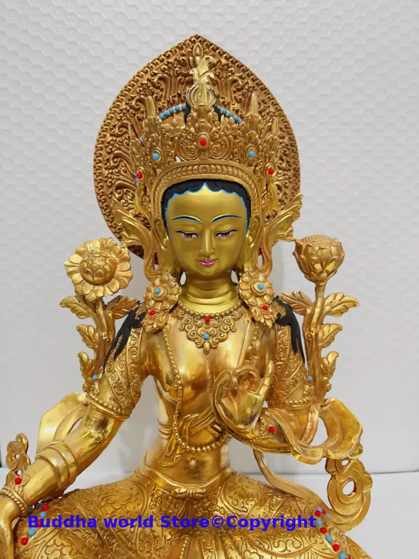 

2024 GOOD Tibet Nepal Buddhism gilding Green Tara Bodhisattva goddess Almighty Buddha statue COPPER Family Effective protection