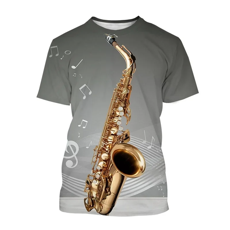 

Saxophone Jazz T-shirt for Men and Women 3D Printed Summer Casual Crew Neck Hip Hop Loose Breathable Short Sleeve Top