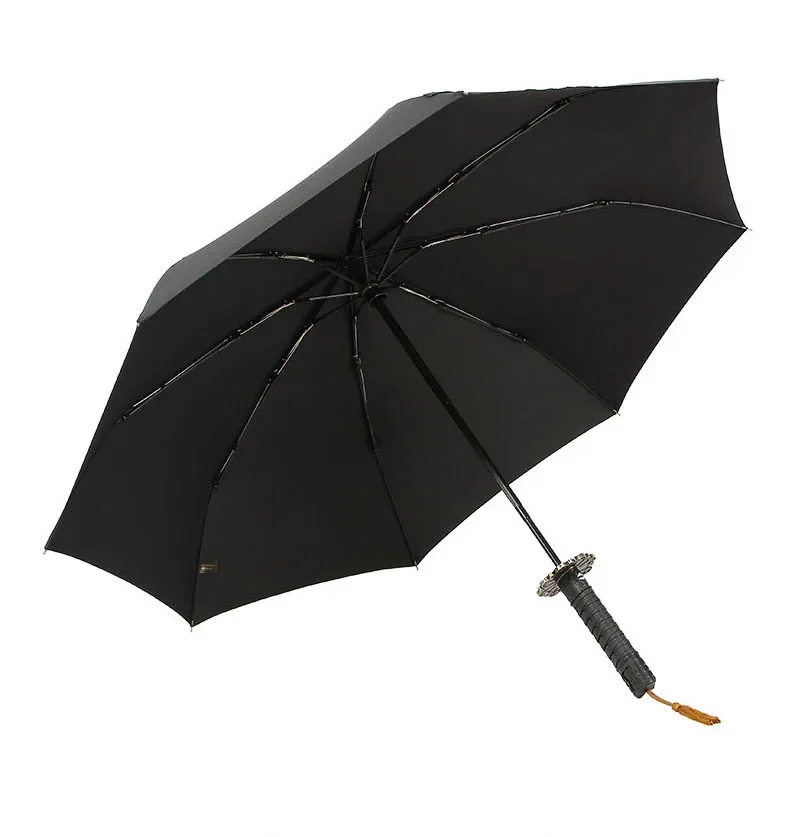 Samurai Katana Umbrella – Windproof Semi-Automatic, Black, 36" Canopy, Cosplay & Outdoor Use