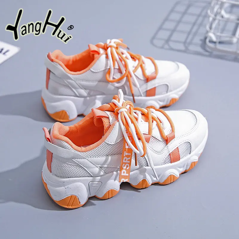 

Women's Breathable Mesh Shoes 2023 New Summer Versatile Comfortable Thick Soles Elevated Sneakers Vulcanize Lace-up Spring