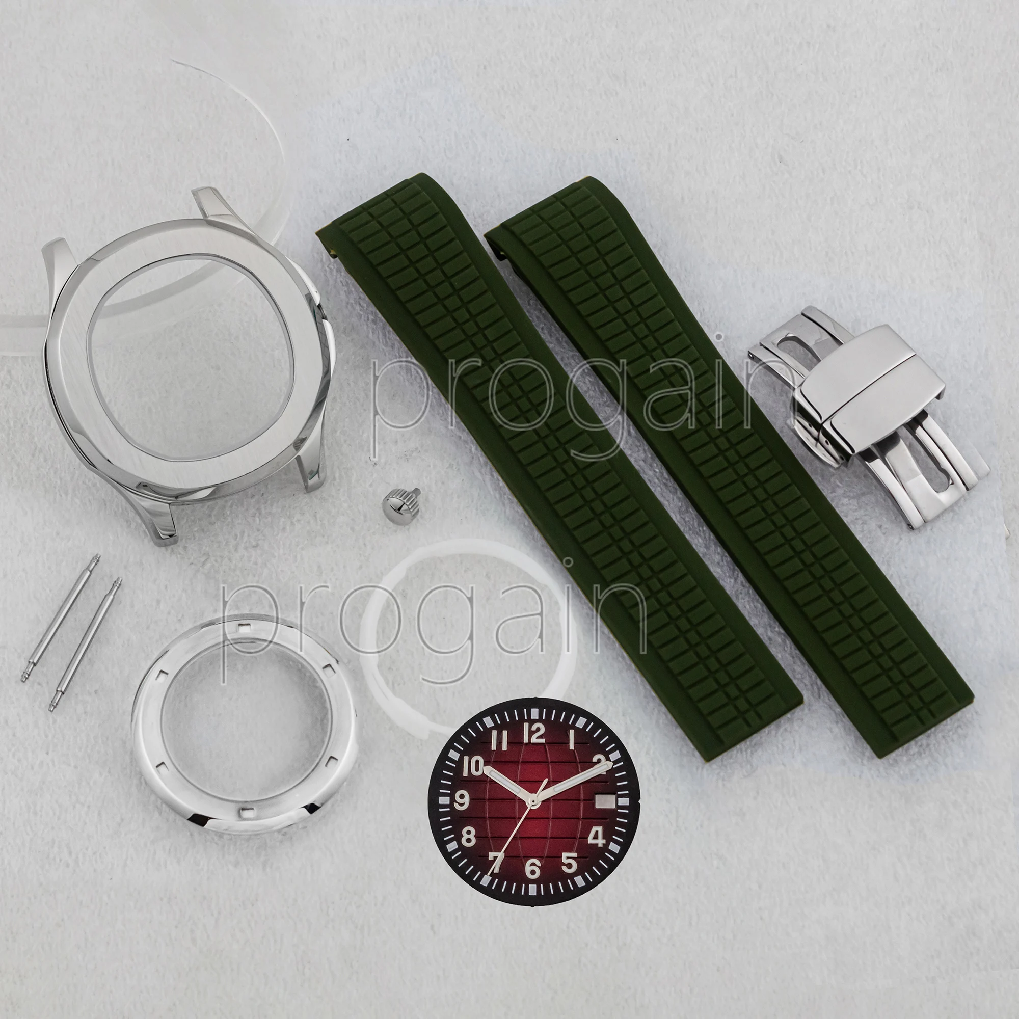 for AQUANAUT Nautilus Case Rubber Strap Stainless Steel NH35 Watch Case Sapphire Glass 32mm Dial fit NH35 NH36 Movement MOD
