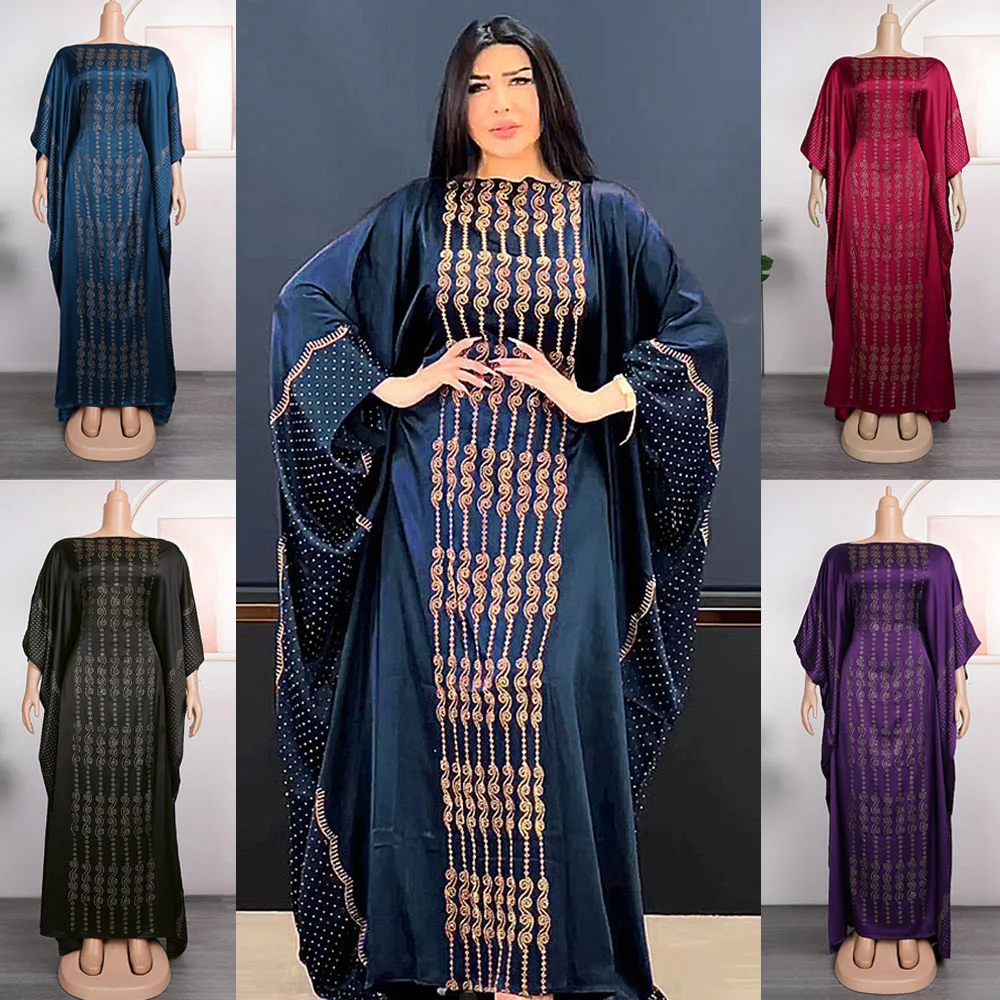 

Dashikiage African Dresses for Women Luxury Diamonds Femme Robe Summer Striped Loose Fashion Loose Oversized Maxi Robe Abayas