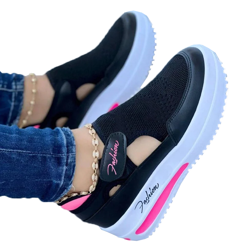 2022 Women Summer Breathable Flats Sneakers Sport Casual Mesh Vulcanized Fashion Ladies Solid Lightweight Walking Platform Shoes