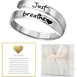 Just Breathe Spiral Wrap Heart Ring - Stainless Steel Inspirational Gift with Box - Adjustable (Ring with box)