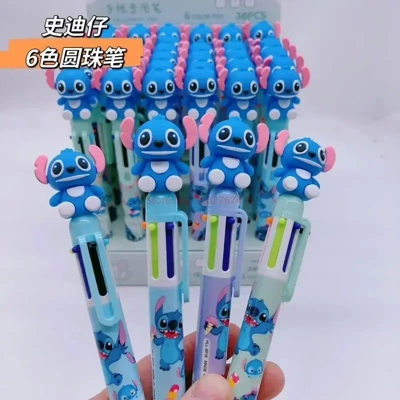 

36pcs Disney Cartoon Stitch Lilo 6 Color Press Ballpoint Pen Student Graffiti Multicolor Pen Diy Account Pen Stationery Gift