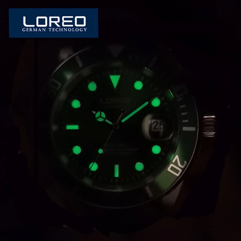 LOREO 20ATM Waterproof Automatic Watch for Men Luminous Sports Diving Date Mechanical Watches Seagull Movement Reloj Hombre mechanical watch diver watch