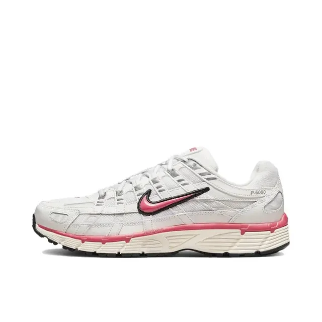 Nike P-6000 Women Metallic Silver Strap Fabric Leather Shockproof  Anti Slip  Wear Resistant Low Cut Running Shoes White Red 1