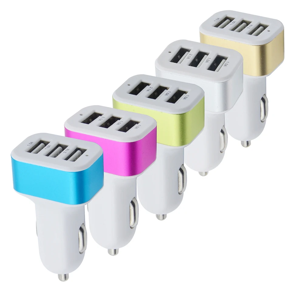 

Car Charger Mobile Phone 3 Ports USB Fast Charging Adapter For Smart Phones Pro ABS And Alloy Random Color Car Accessorry