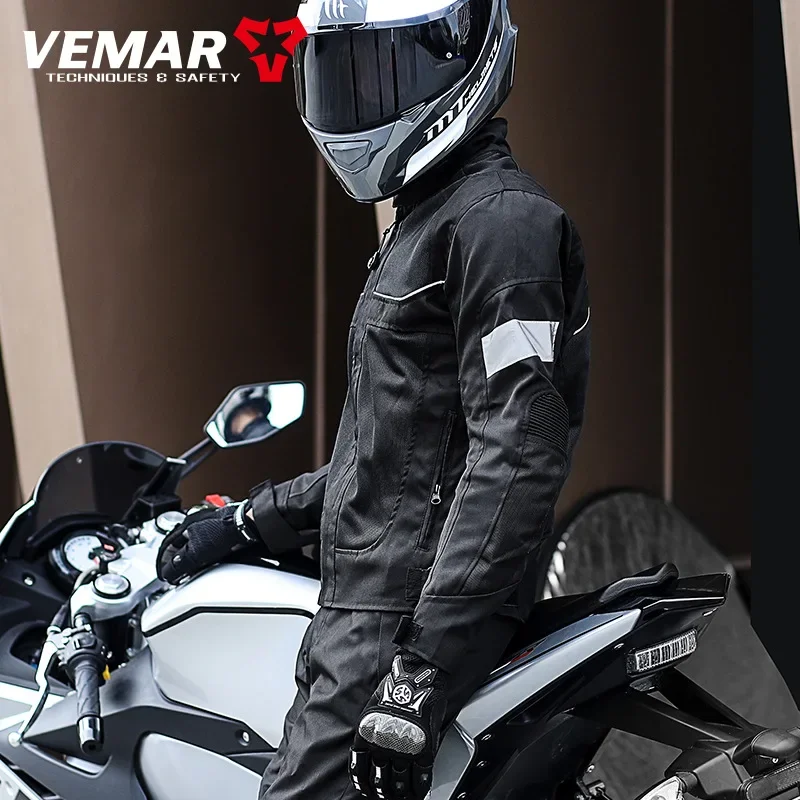 Vemar Summer Motorcycle Jacket Men's Motocross Jacket Protective Breathable Racing Reflective Oxford Clothing Wear Resistant