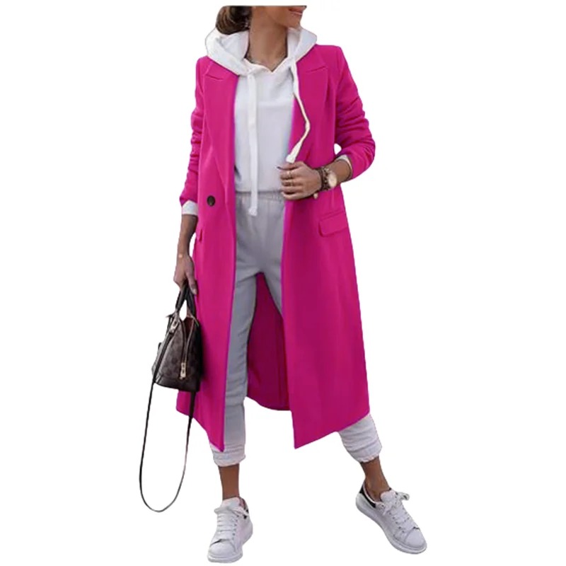 Women's Jakcets Wool Blends Clothing Autumn Long Trench Coat Jacket For Women Streetwear Outer Wear Solid Color Lapel Fashion