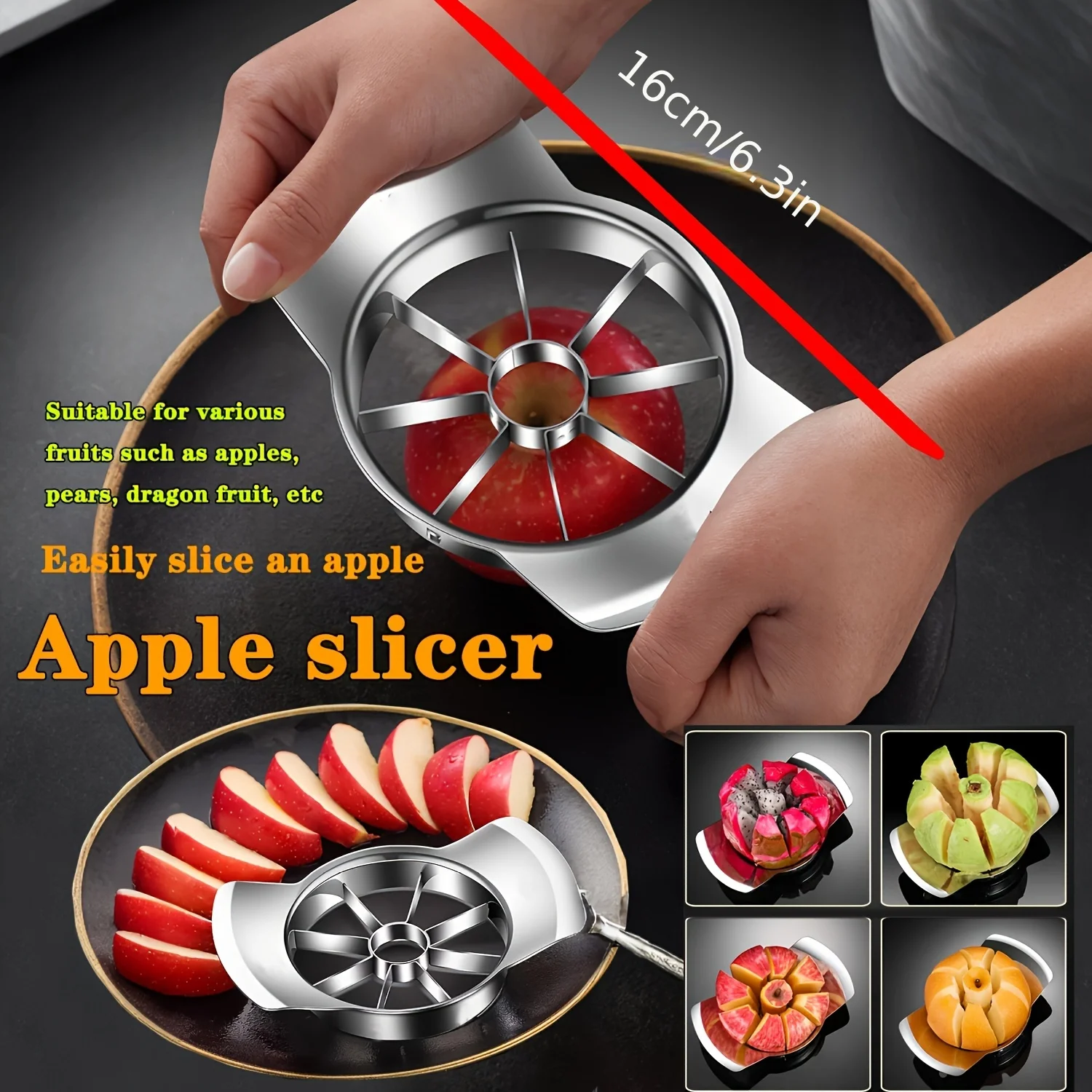 1pc Stainless Steel Slicer and Peeler Set for Apples, Oranges, and More - Easy-to-Use Kitchen Gadget, Fruit Slicing Tool