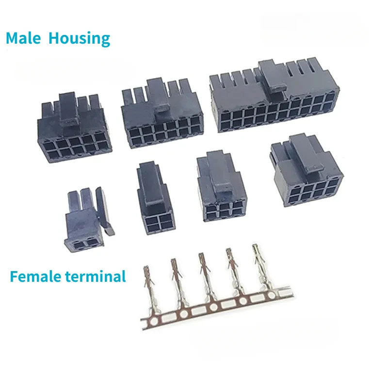 10Set Molex 3,0mm Zweireihige Stecker Plug-in Männlich Weiblich Gehäuse Terminals 2*1/2/3/4/5/6/7/8/9/10/11/12P