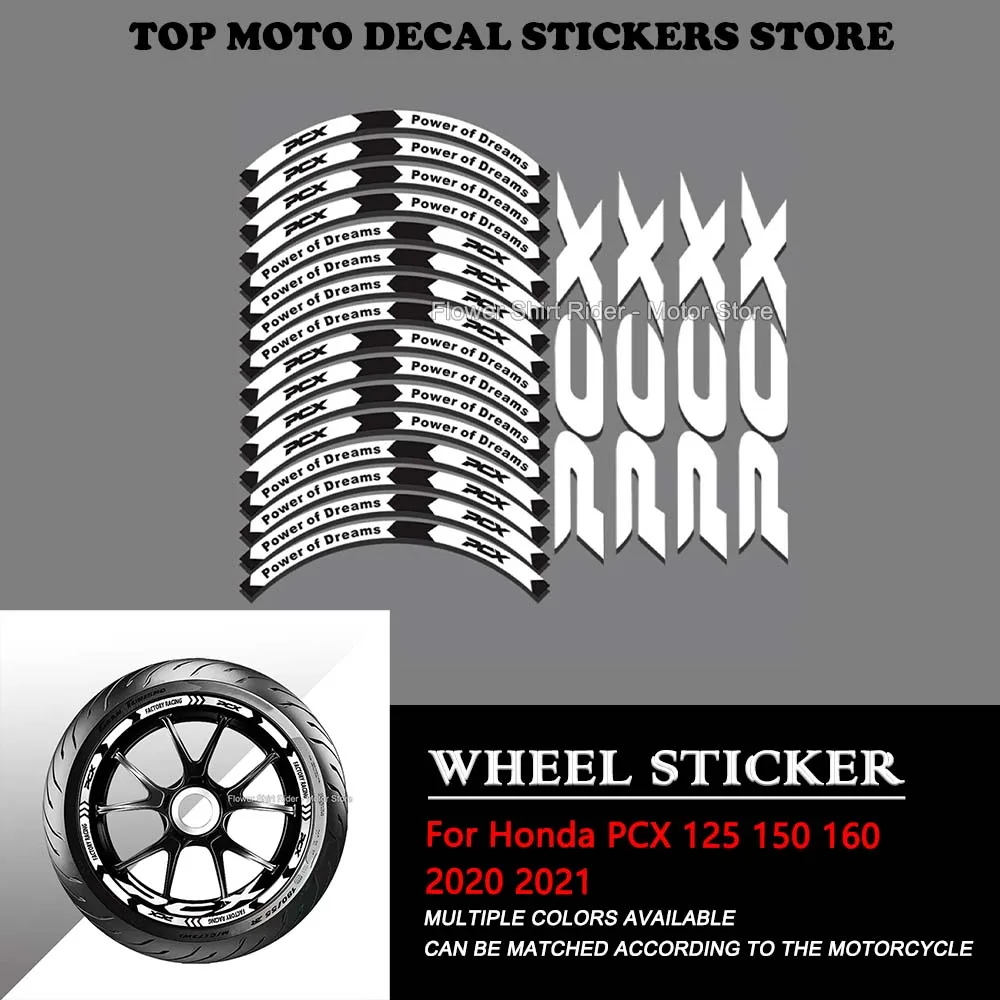 For Honda PCX 125 150 160 2020 2021 16 pcs Reflective Rim Stickers Waterproof Fashionable Motorcycle Wheel Decals Set