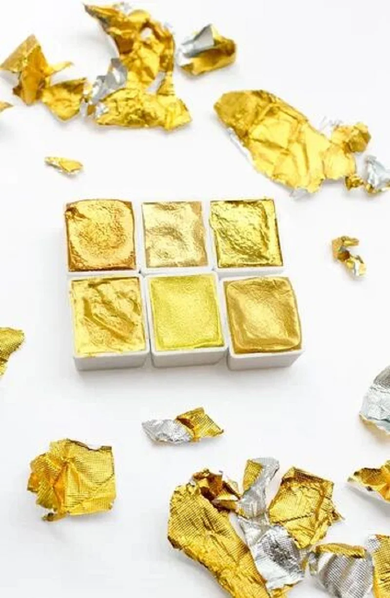 Handmade Metallic Gold Shimmer Watercolour paint Nail Art Painting acuarela 6 Color Set Student Supplies Art Supplies 3