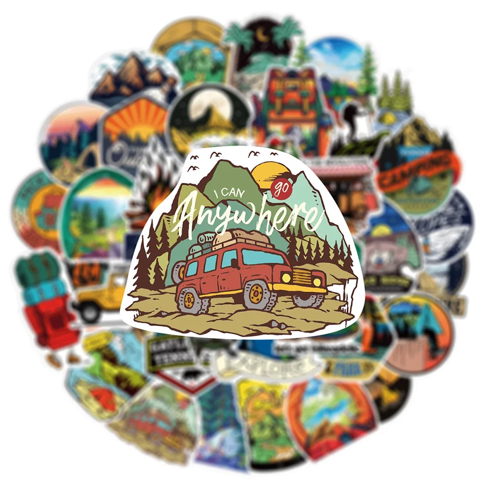 10/30/50/100pcs Outdoor Hiking Camping Stickers Cartoon Decal Skateboard Phone Laptop Car Luggage Bike Cool Waterproof Sticker 3