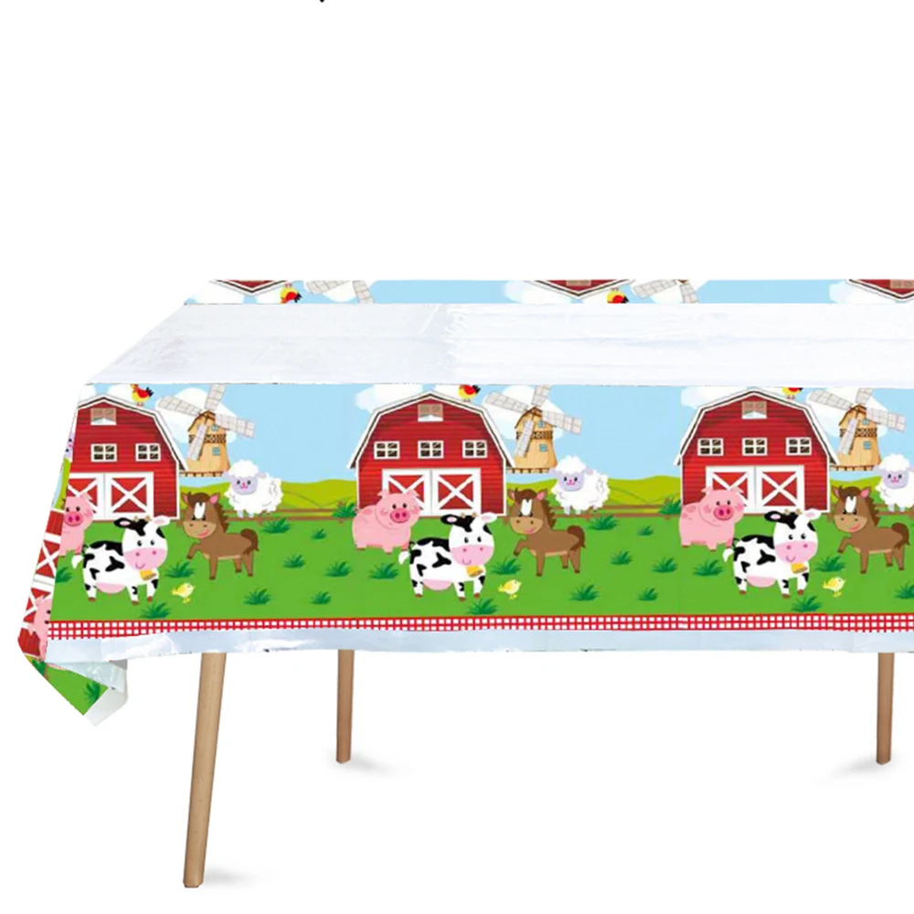 Tovaglia per feste di animali da fattoria Tovaglia in plastica usa e getta per fattoria Maiale Mucca Pecora Barnyard Tema animale Decorazioni per feste di compleanno