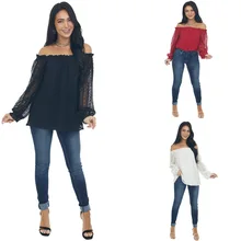 

2022 Sexy Blouse Women Fashion Off Shoulder Lace Spliced Loose Long Sleeve Slash Neck Casual Shirts Sprng New Solid Color Tops