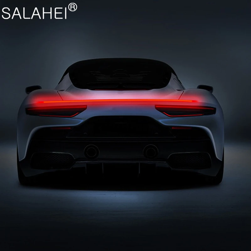 자동차 리어윙 브레이크 DRL 램프 경고등, 탄소 섬유 범용 LED 자동차 스포일러, 리어 테일 윙, 자동 브레이크 방향 지시등, 12V