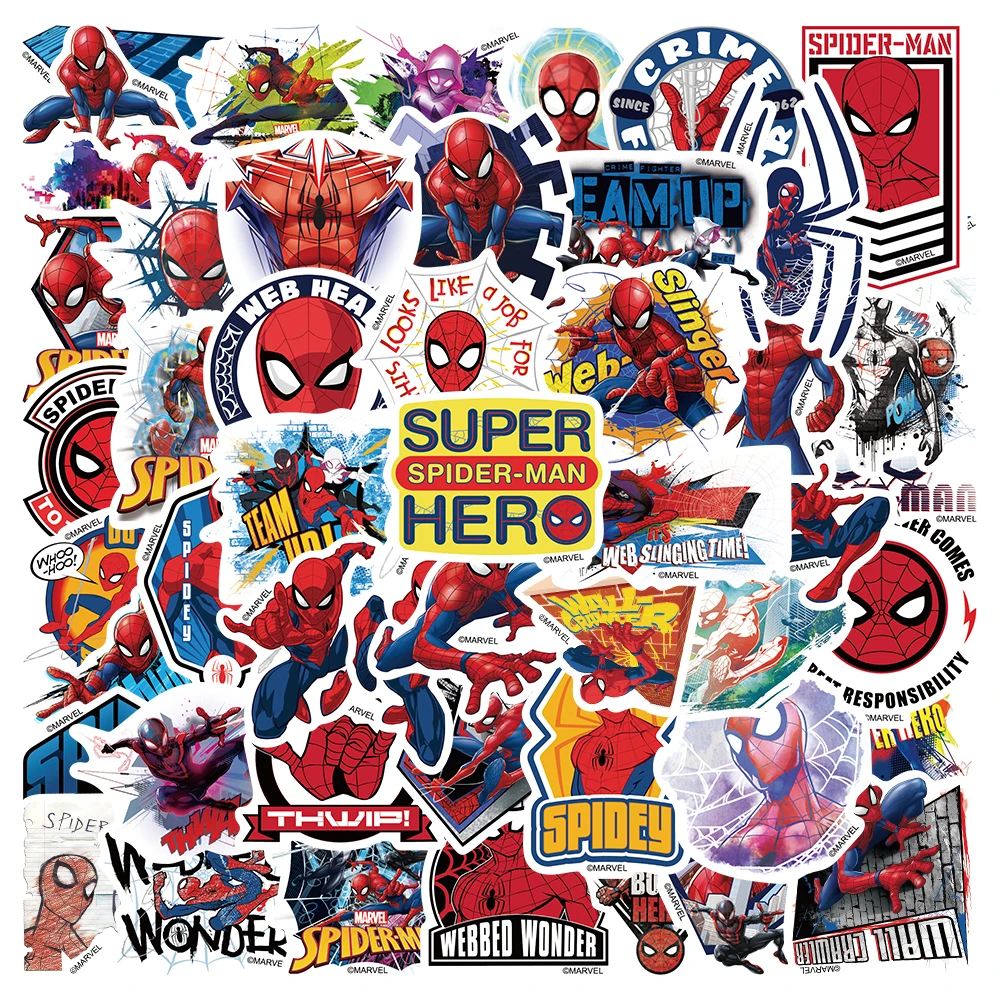 

50pcs Disney Anime Decals Funny Cartoon Superhero Spider-Man Stickers For Laptop Water Bottle Luggage Vinyl Waterproof Graffiti