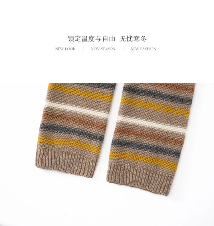 Damen-Beinstulpen aus 100 % reinem Kaschmir, Herbst und Winter, verdickte, kältebeständige Thermosocken, Florsocken, gestreifte Beinstulpen – Detail 12