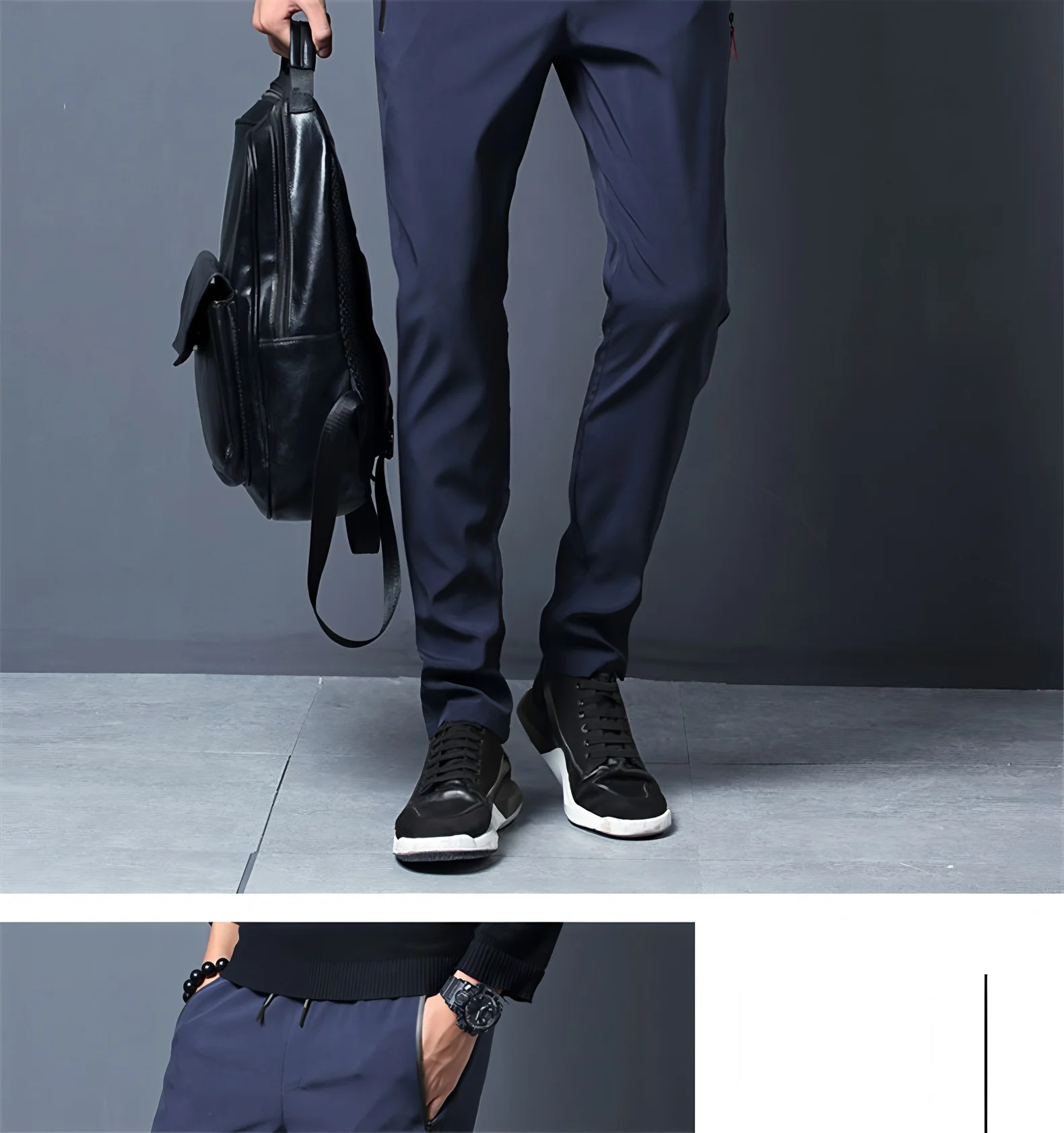 Männer Casual Hosen Stretch Slim Fit Elastische Taille Jogger Koreanische Klassische Blau Schwarz Grau Männliche Marke Hosen Plus Größe – Detail 8