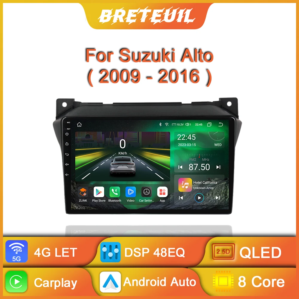 Car Stereo Plug and Play Car Radio for Suzuki Alto 2009-2016 with Backup  Camera Steering Wheel Controls GPS Navigation 9'' Touch Screen Support