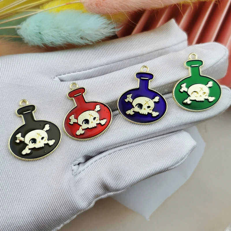 

10pcs Poison Bottle Alloy Charms Skeleton Earring Pendant Fit DIY Jewelry Accessories Keychain Floating Golden Base