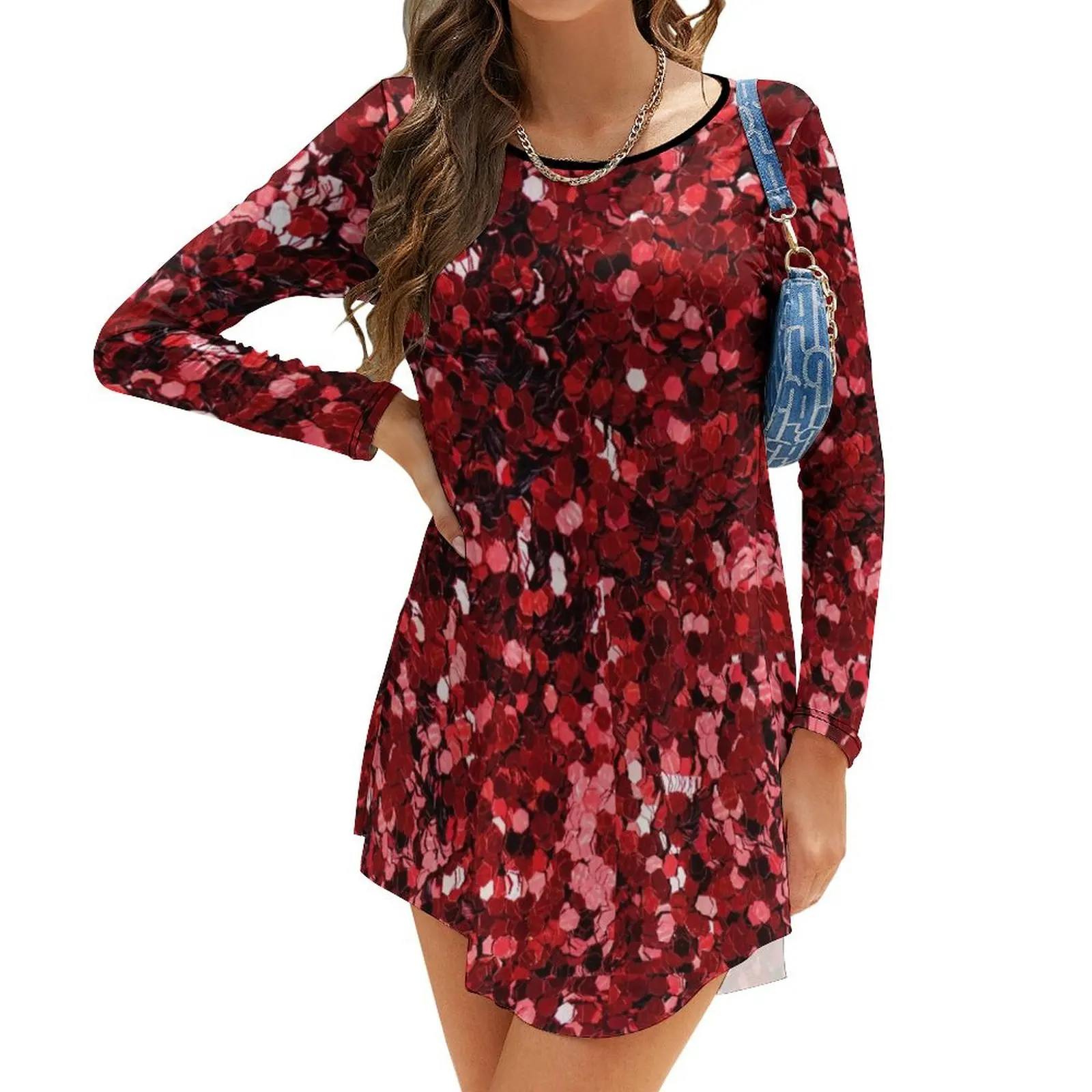 

Red Party Confetti Long-Sleeve Dress Long dress woman evening dresses women luxury evening dress woman for wedding bandage