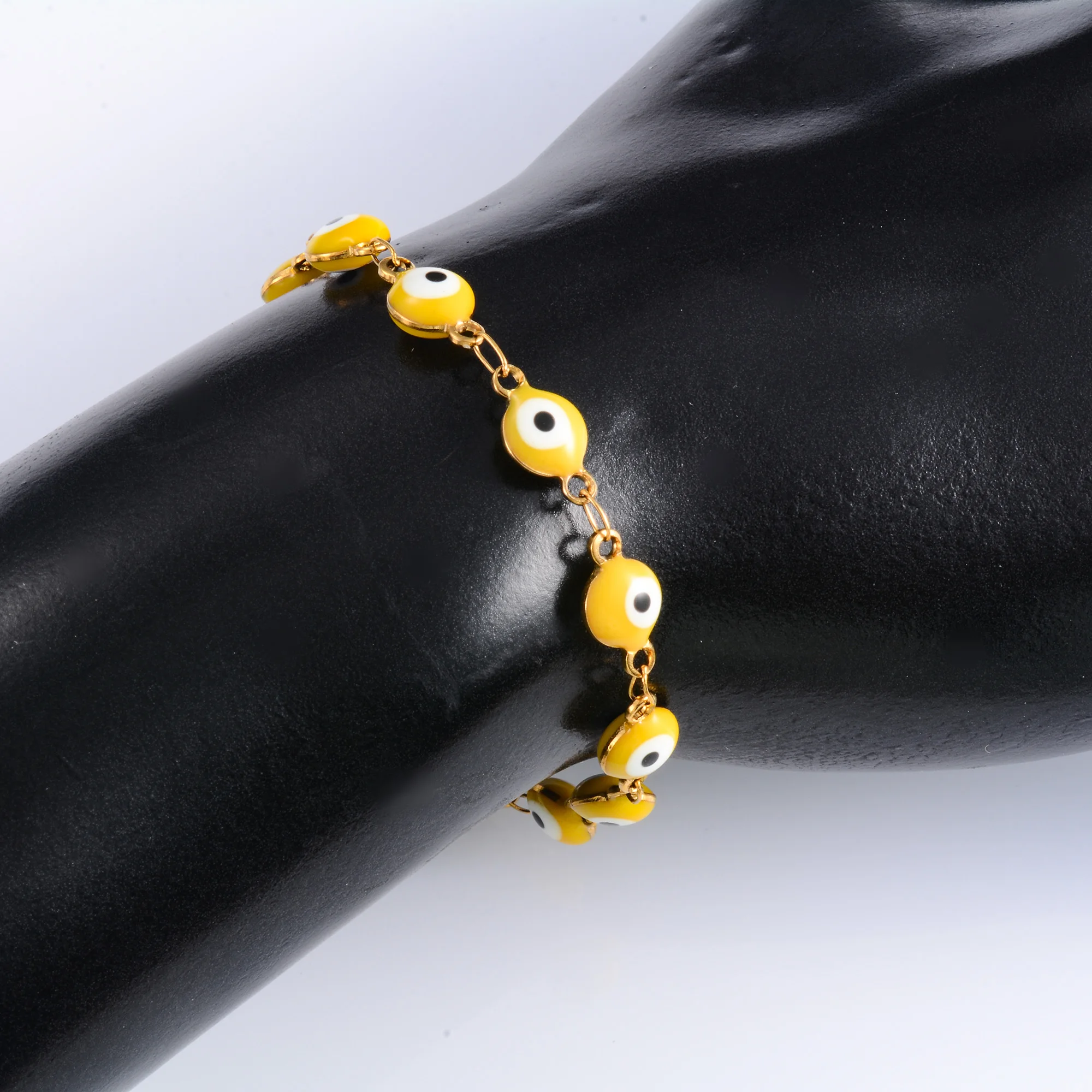 Stainless Steel Evil Turkey Eye Chain Bracelet for Women Anklet 6mm Wide