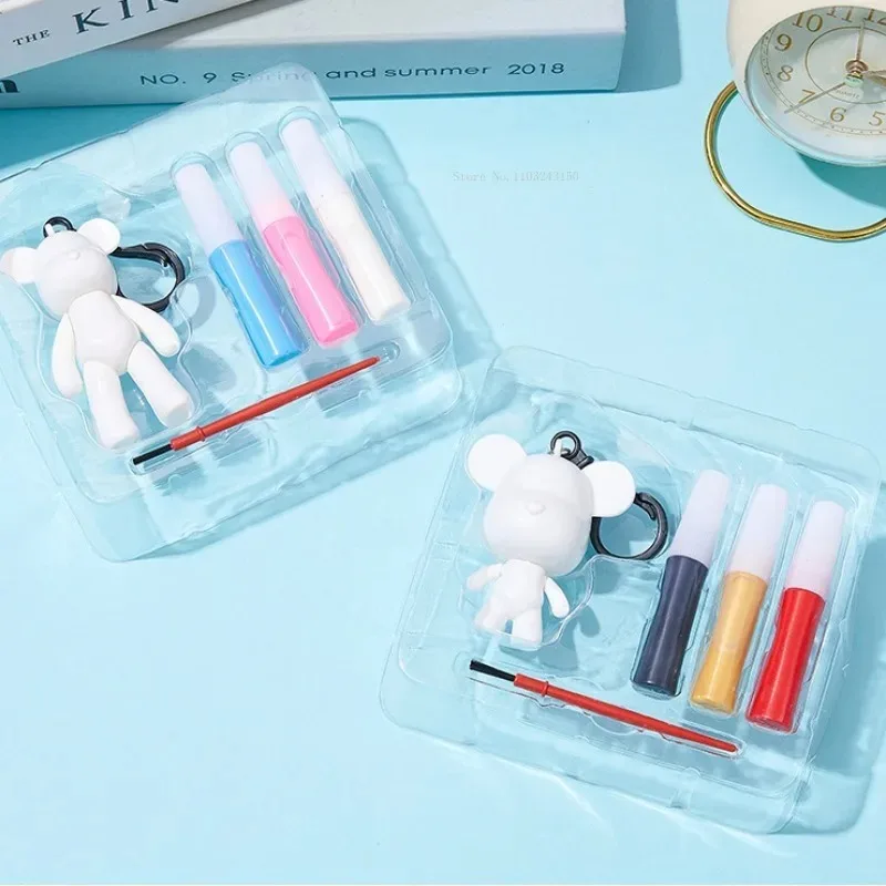 대형/소형 머리 곰 키 체인 아트 유체 페인트 상자 세트 DIY 어린이 수제 크리 에이 티브 장식 선물 유체 그림 안료