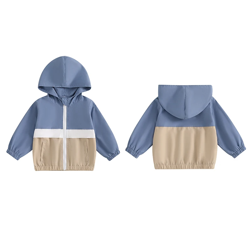 Focus norm 0-4y Herbst kleine Jungen Hoodies Jacke Outwear Langarm Farbe Patchwork Reiß verschluss Kapuzen mäntel – Detail 2