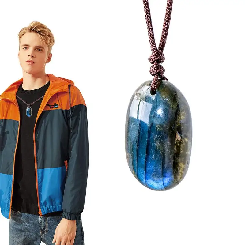 Ciondolo Collana In Cristallo Labradorite Blu Viola A Forma Di Goccia D'Acqua In Pietra Naturale Labradorite Per Regalo Unisex Per Donna Uomo