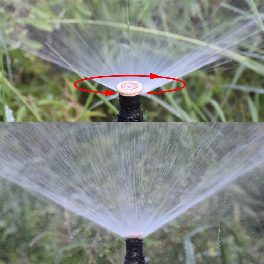 0–360 Grad drehbare Jet-Sprinkler, Doppelausgang, Wippdüsen, 1/2 Zoll, 3/4 Schlauch für Garten, Bauernhof, Rasenbewässerung