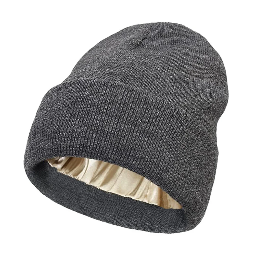 Satin Lined Anti Static Beanie for Women Winter No Static 2 Layer Knitted Hat Silk Satin Bonnet Hair Cover Sleep Cap SkiSkullies