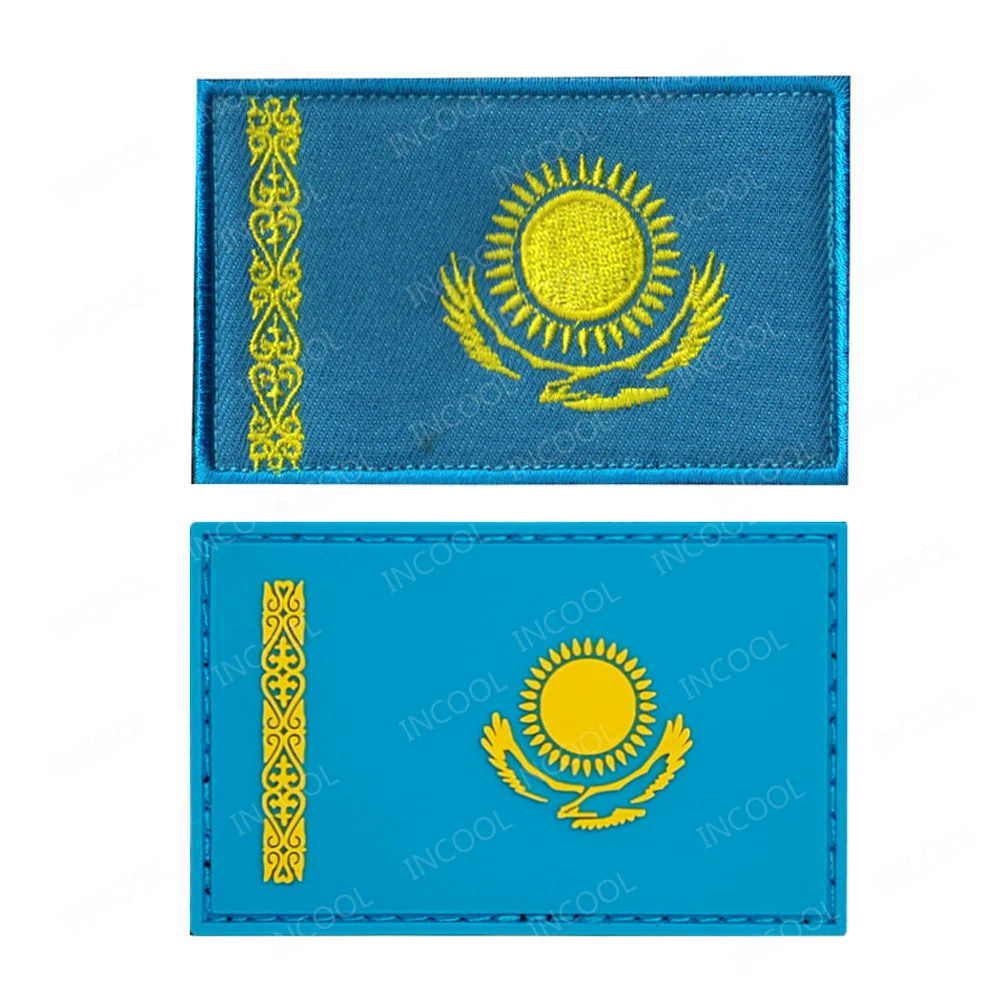 

Казахстан флаг вышитые ПВХ Резиновые Патчи Тактическая Военная эмблема с аппликацией шеврон наклейка полоса значки на одежду Cap