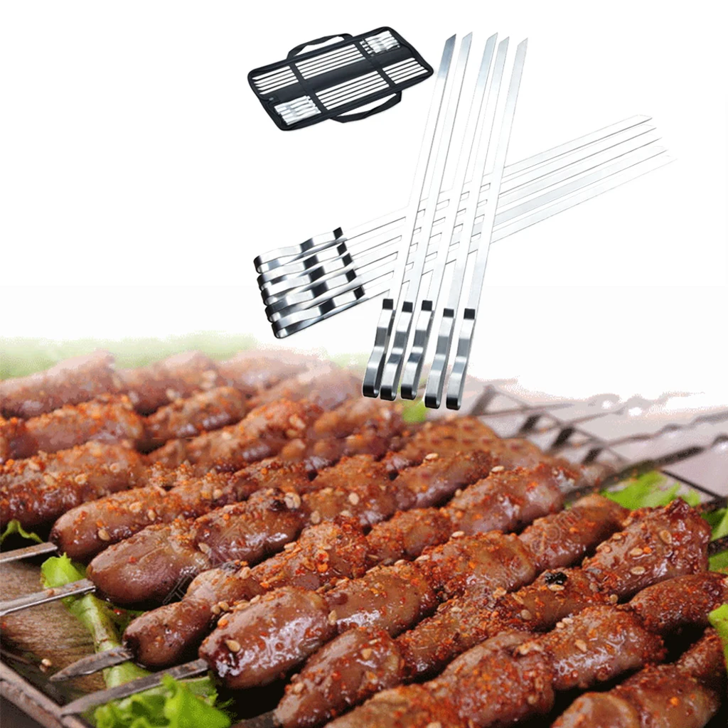 Stainless Steel 10x Grill BBQ Kebab BBQ Sticks Skewers for Roasting Tools Type1