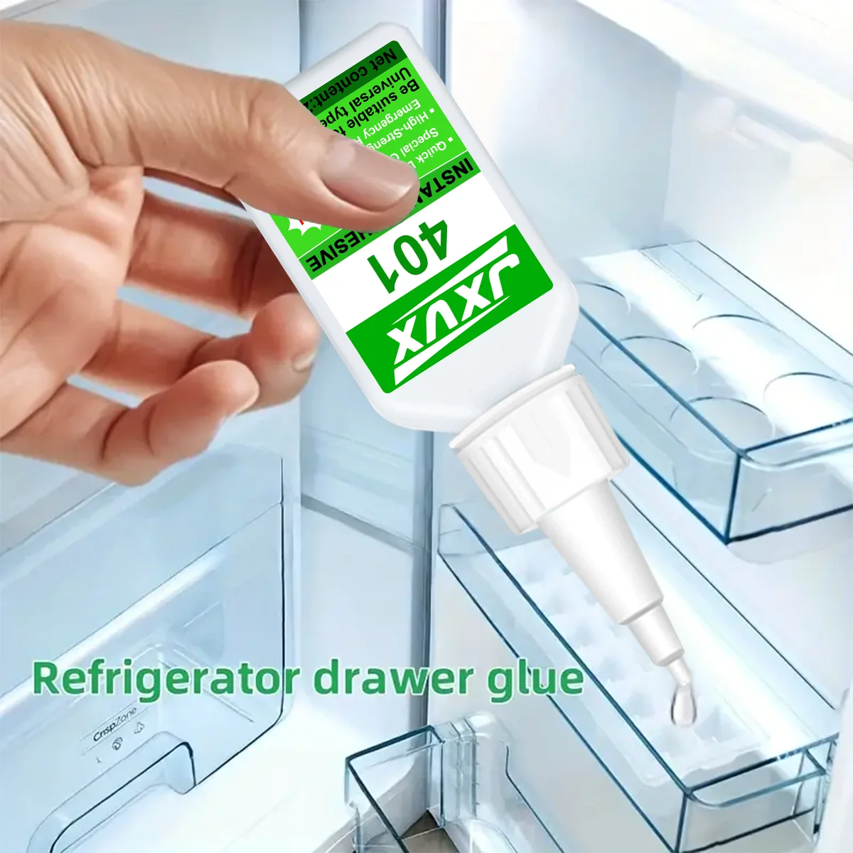 กาวอะคริเลต 401 ใหม่และปรับปรุงใหม่ แห้งเร็วใน 5 วินาที กันน้ำ มีความเสถียรดี ใช้ได้กับเครื่องมือครบครัน เหมาะสำหรับไม้ พลาสติก เซรามิก โลหะ ยาง และอื่นๆ 1