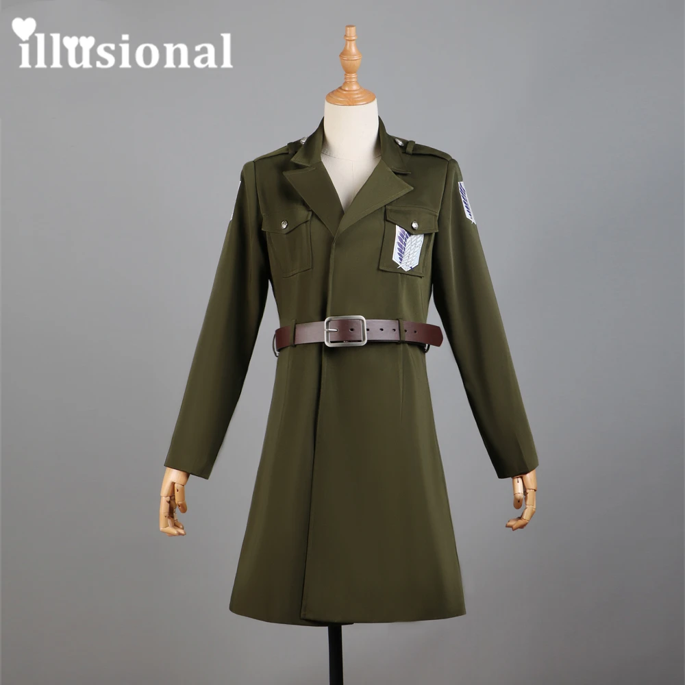 

illusional Anime attack on titan Eren Yeager Mikasa Levi Trench Cosplay Costume long coat