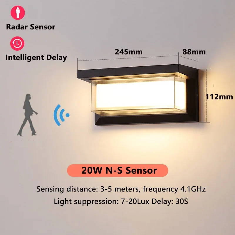 Garden Shed Home Motion Detector Light Outdoor Waterproof IP65 LED Wall Lamp Porch Garden PIR Wall Lighting 20W Wall Lamp AC220V