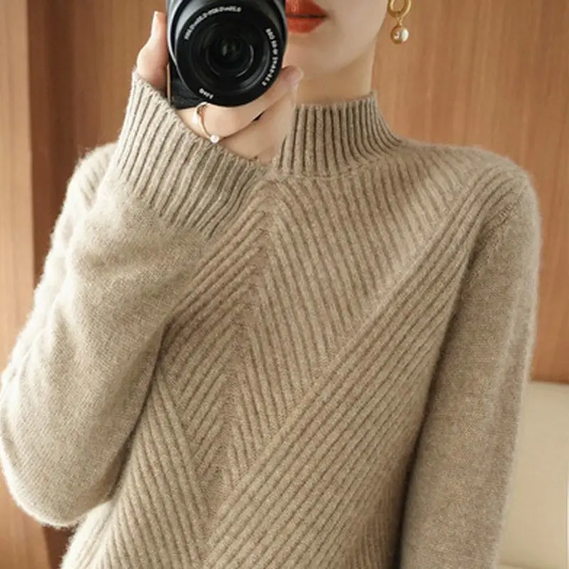 Women's High Collar Twist Pullover Long Sleeve Sweater