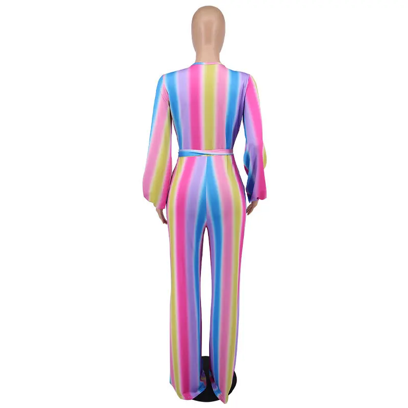 2022 Summer Long Sleeve V-Neck Overalls Jumpsuits Loose Jumpsuits For Women Rompers Jumpsuits Lady Club Big Size Female Vestidos